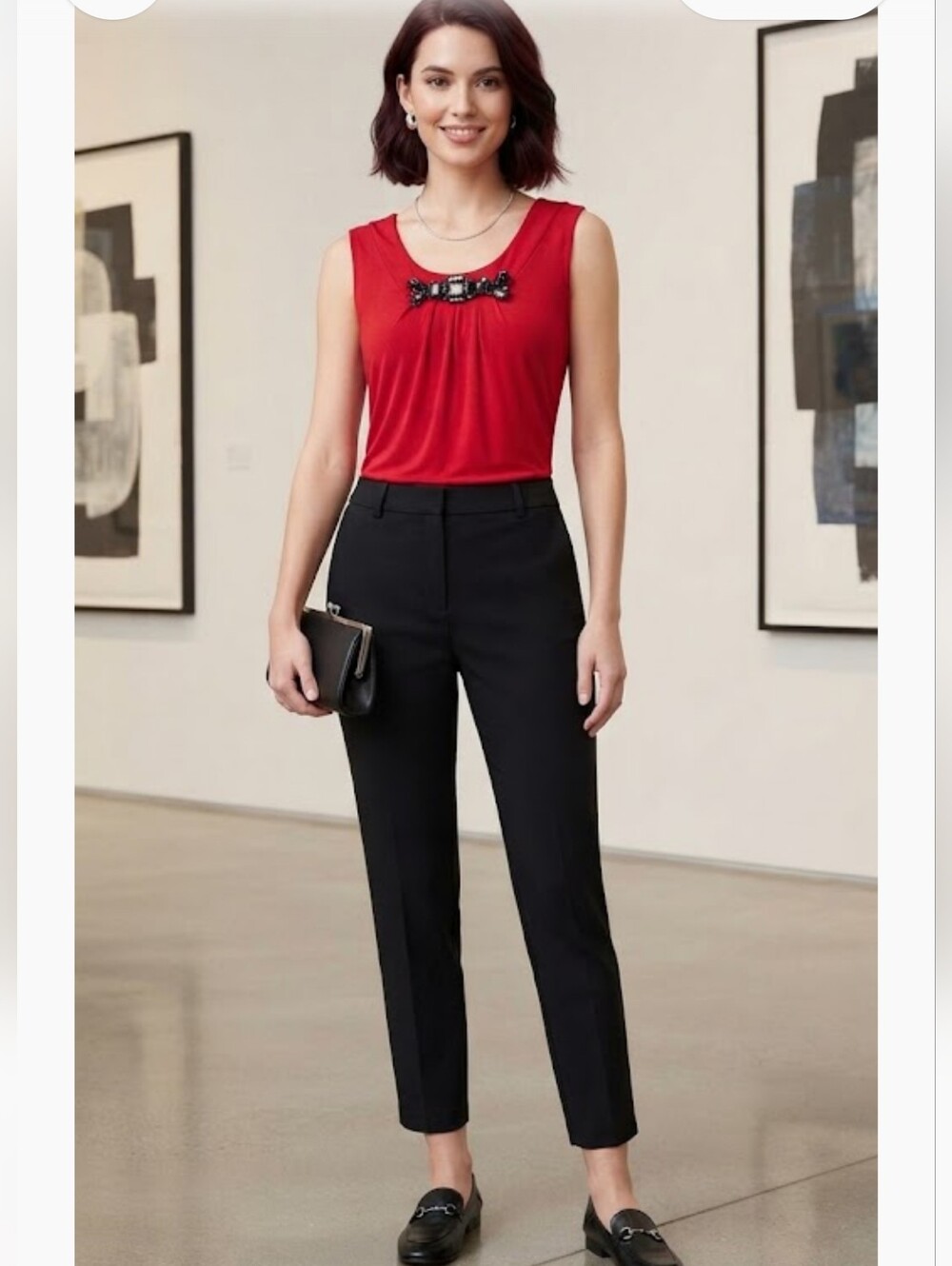 Laurèl  Red Embellished Silk Top Scoop Neck Size 44 USA Small Escada